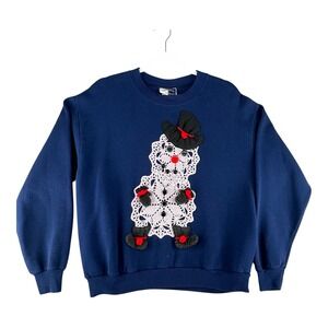 VTG Sturdy Sweats Doily Snowman Applique Crewneck Sweatshirt Navy Blue Large USA